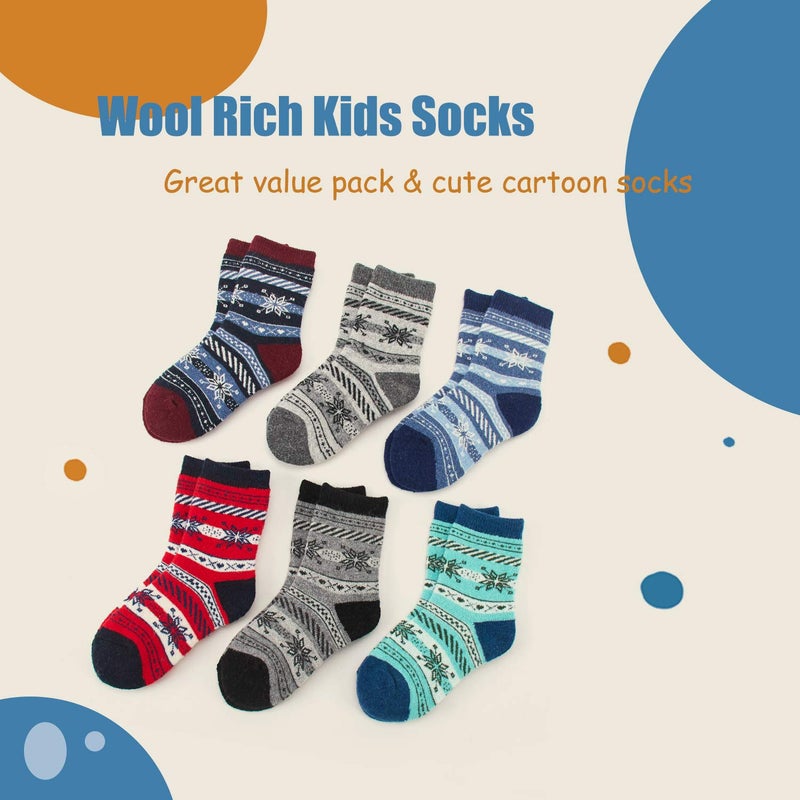 HowJoJo Toddler Boys Wool Socks Kids Thermal Winter Warm Crew Socks 6 Pack 3-5 Years - Image 2
